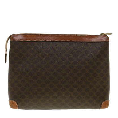 Luxury CELINE Macadam Canvas Pouch PVC Leather Brown 33273