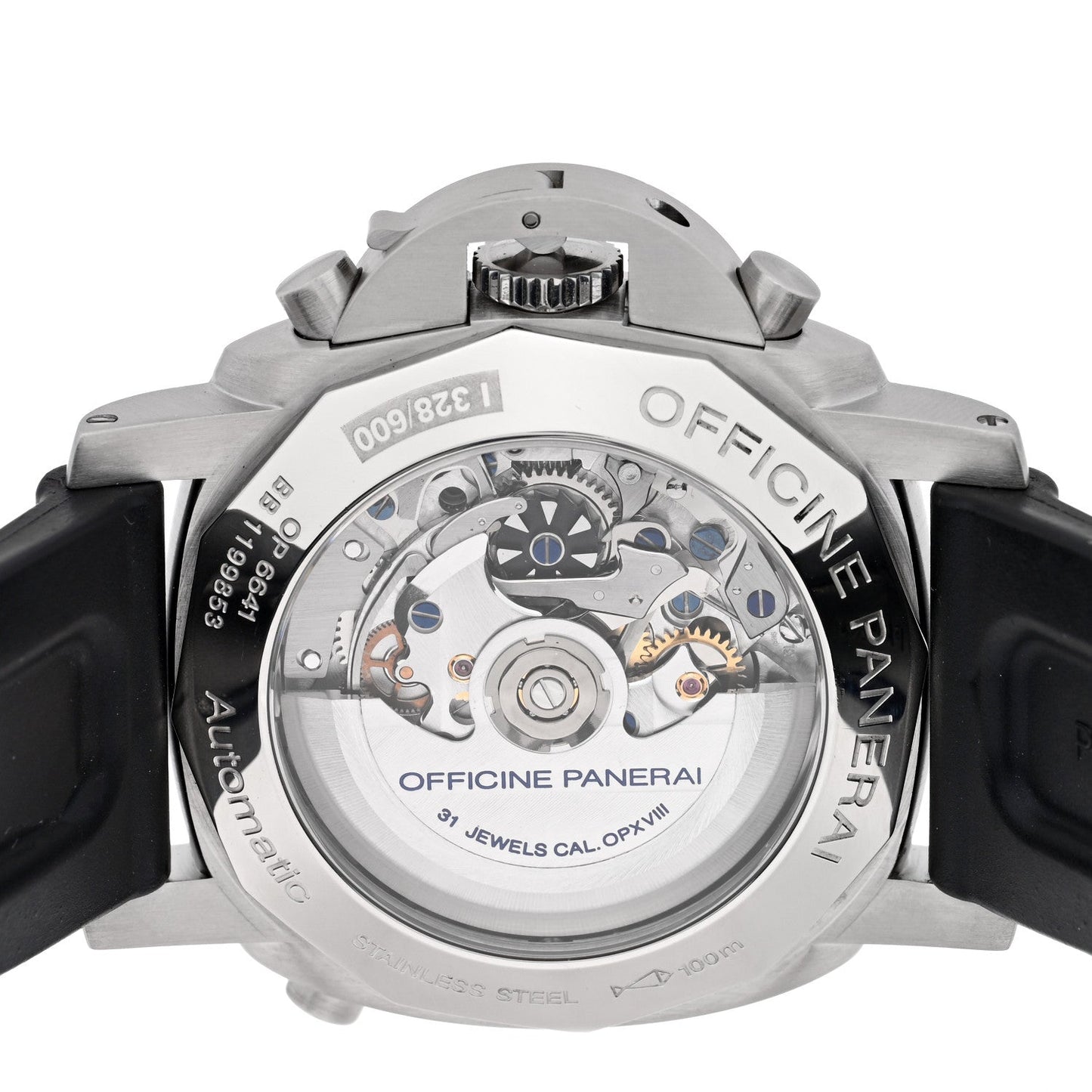 Stainless Steel Rubber 44mm Luminor Rattrapante 1950 Automatic Watch Black PAM00213