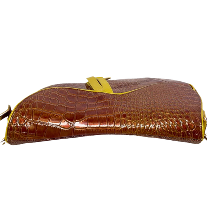 Dior Saddle Brown Medium Crocodile embossed Leather Handbag Rovelle Bags