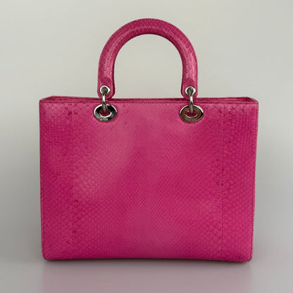 Christian Dior Large Lady Dior Bag With Pink Python Leather And Silver Hardware Rovelle Bags