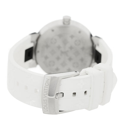 Stainless Steel Rubber Diamond 33mm Tambour Slim Quartz Watch White