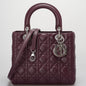 Christian Dior Burgundy Lady Dior Bag In Cannage Lambskin Leather With Silver Hardware Medium Lp Rovelle Bags