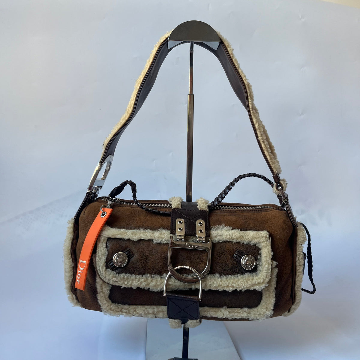 Dior Flight Medium Shoulder Bag Tan Brown Shearling Rovelle Bags