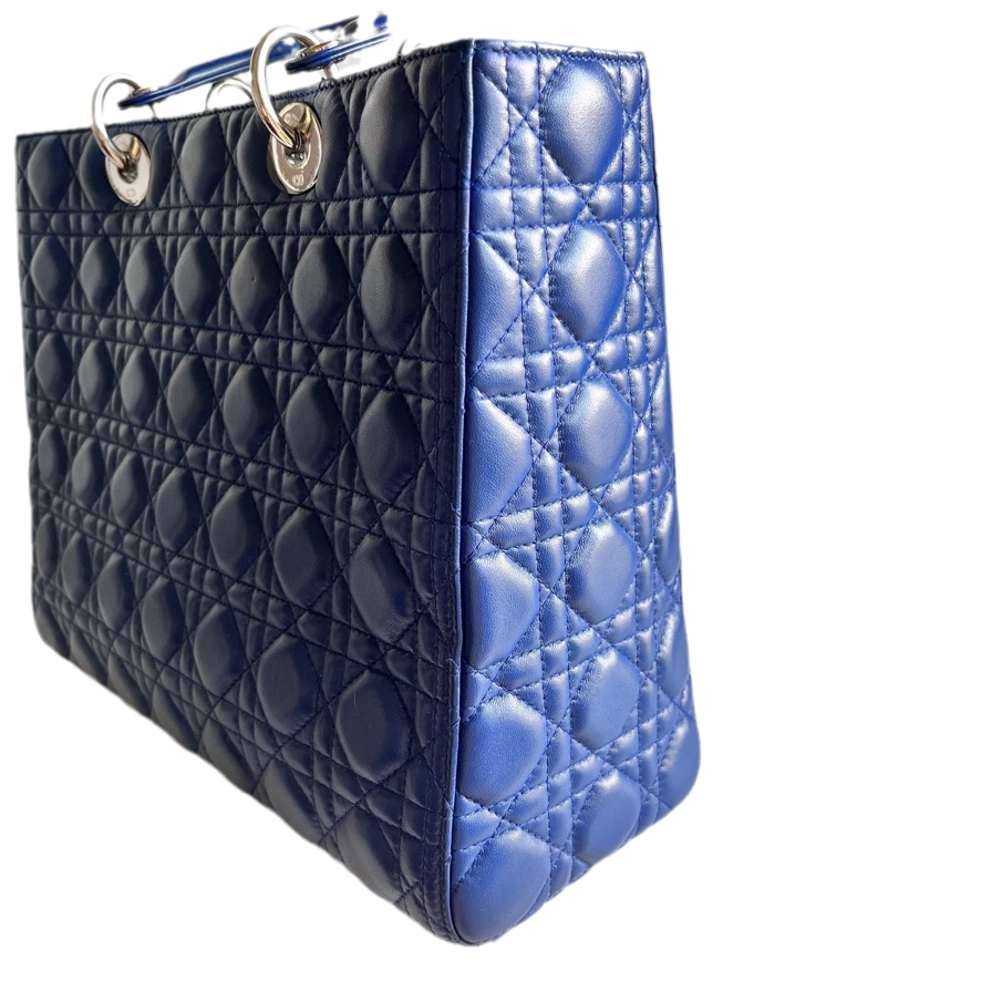 Lady Dior Large Bag Navy Lambskin Cannage Leather Rovelle Bags