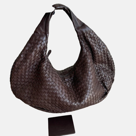Bottega Veneta Belly Hobo Intreccio Lambskin Leather Dark Chocolate Brown Large 50cm