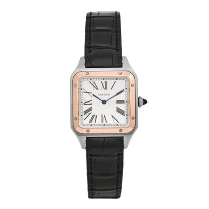 Stainless Steel 18K Pink Gold Alligator 31.4mm Santos Dumont Quartz Watch