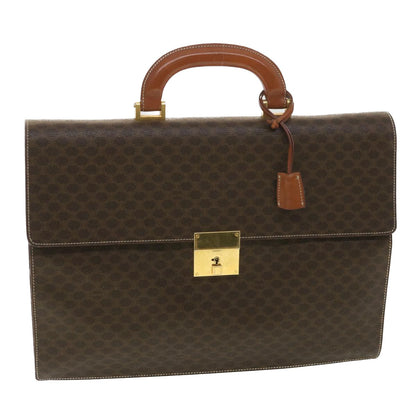 Luxury CELINE Macadam Canvas Hand Bag PVC Leather Brown 37308