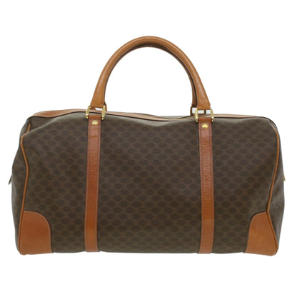 Luxury CELINE Macadam Canvas Boston Bag PVC Leather Brown 37395