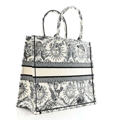 Christian Dior Canvas Embroidered Large Toile De Jouy Soleil Book Tote Black White Rovelle Bags