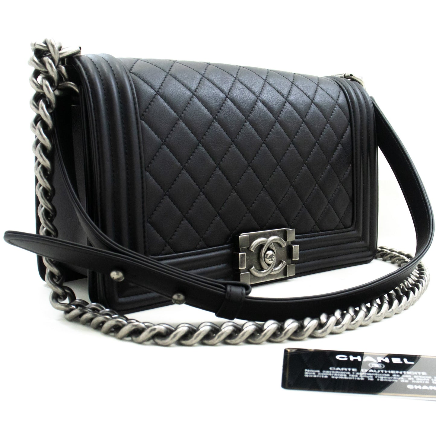 Chanel Boy Chain Shoulder Bag Black Quilted Flap Calfskin Leather Rovelle Bags