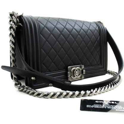 Chanel Boy Chain Shoulder Bag Black Quilted Flap Calfskin Leather Rovelle Bags