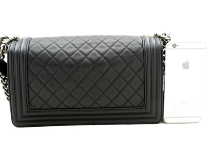 Chanel Boy Chain Shoulder Bag Black Quilted Flap Calfskin Leather Rovelle Bags