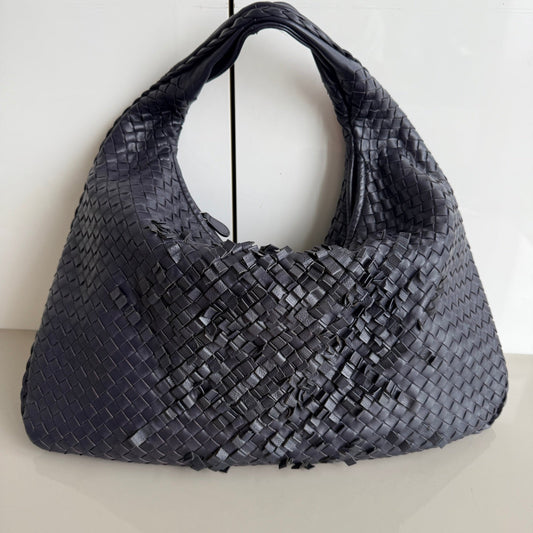 Bottega Veneta Veneta Hobo Midnight Blue Dark Navy Intrecciato Leather Bag 47cm
