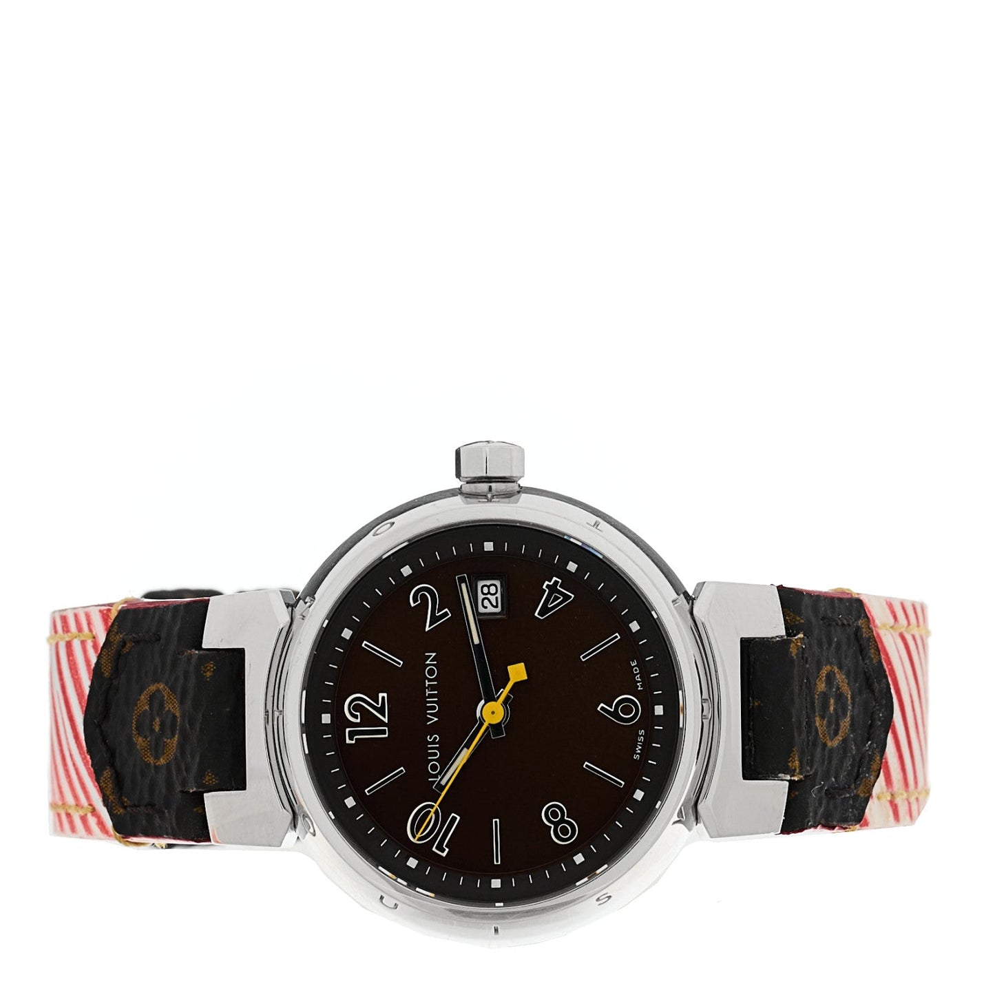 Stainless Steel Monogram 28mm Tambour Quartz Watch Brown