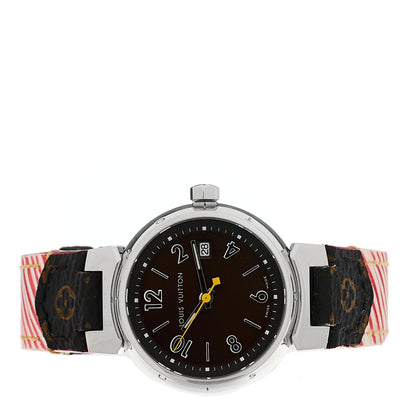 Stainless Steel Monogram 28mm Tambour Quartz Watch Brown