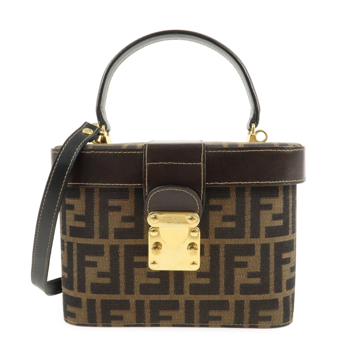 FENDI Zucca Canvas Leather 2Way Vanity Bag Brown Black 914931 Rovelle Bags