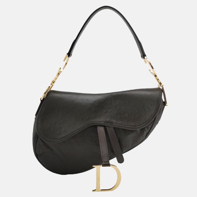 Dior Saddle Ostrich Leather Dark Brown Shoulder Bag Rovelle Bags
