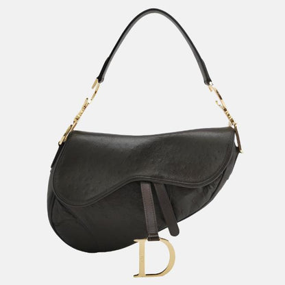 Dior Saddle Ostrich Leather Dark Brown Shoulder Bag Rovelle Bags
