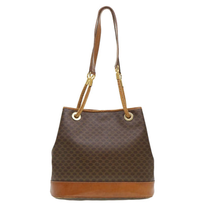 Luxury CELINE Macadam Canvas Shoulder Bag PVC Leather Brown 39461