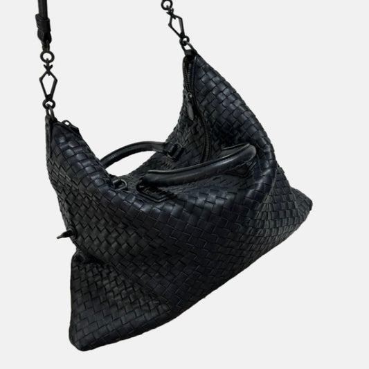 Bottega Veneta Medium Convertible Tote Bag Hobo Black Leather Two-way Carry 40cm