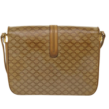 Luxury CELINE Macadam Canvas Shoulder Bag PVC Leather Beige 39942