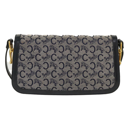 Luxury CELINE C Macadam Canvas Horse Carriage Shoulder Bag Navy 39947