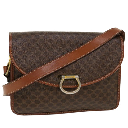 Luxury CELINE Macadam Canvas Shoulder Bag PVC Leather Brown 39968