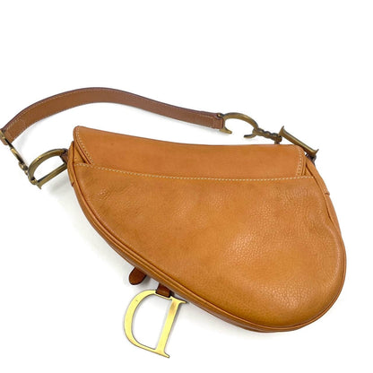 Dior Saddle Tan Brown Calfskin Leather Gold Hardware Shoulder Bag Rovelle Bags