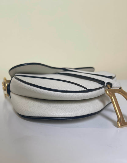 Dior White Grained Calfskin Leather Mini Saddle Bag Rovelle Bags