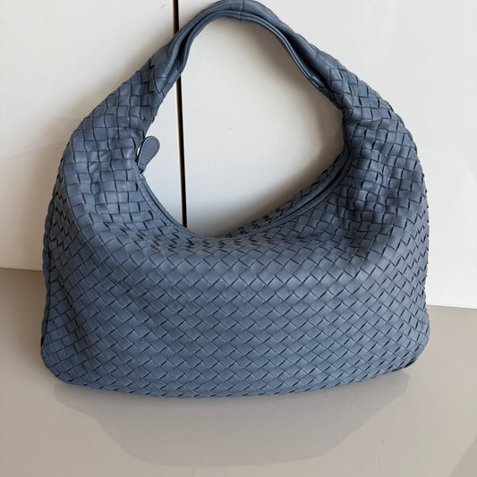 Bottega Veneta Veneta Ash Blue Navy Intrecciato Leather Bag 40cm