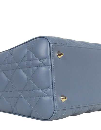 Christian Dior Slate Blue Leather Cannage Quilted Medium Lady Dior Bag Rovelle Bags