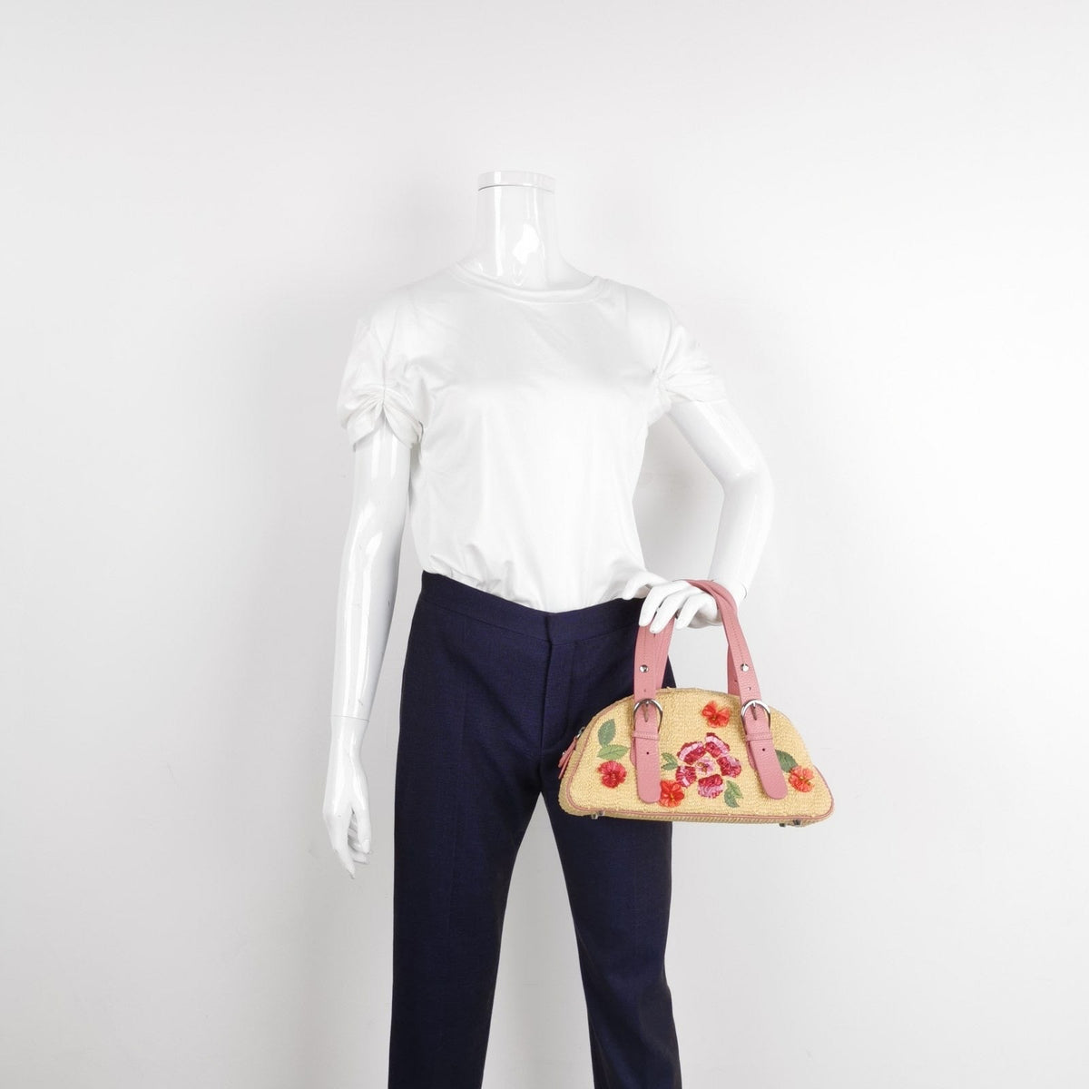 Dior Wicker Boston Bag Floral Embroidery Pink Leather Rovelle Bags