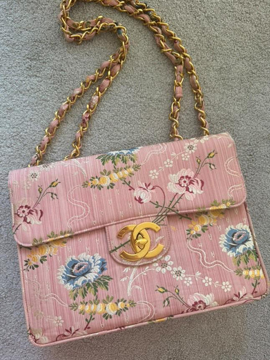 Chanel Timeless Jumbo Brocade Silk Rose Rovelle Bags