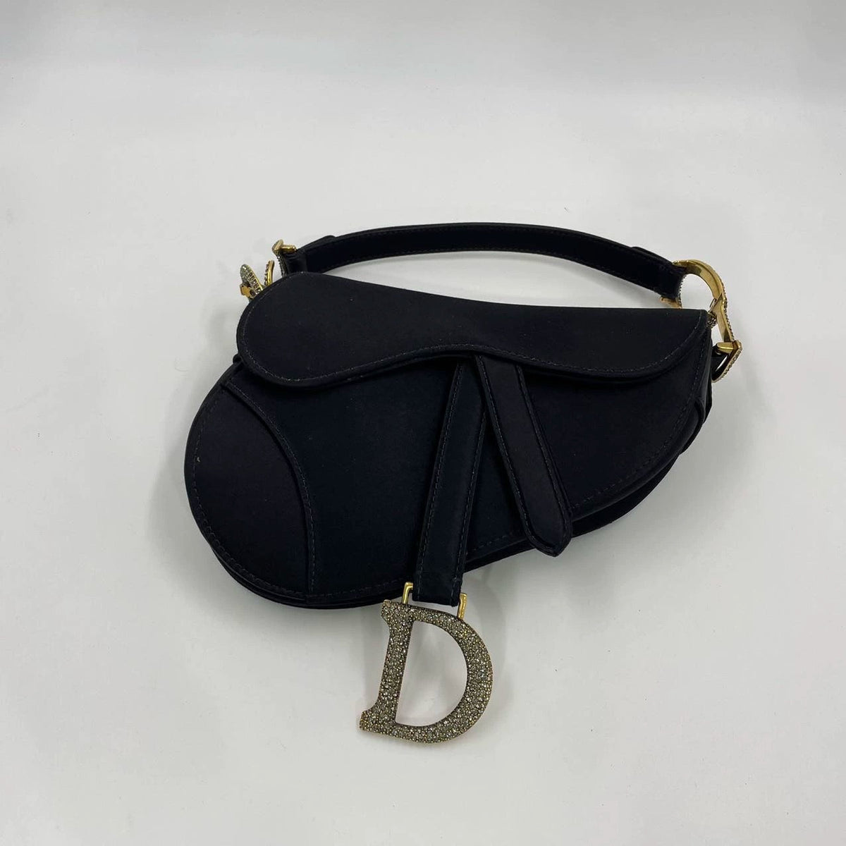 Dior Saddle Mini Silk Handbag Black with crystals Rovelle Bags