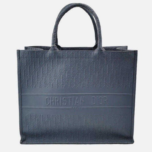 Christian Dior Book Tote Large Blue Calfskin Leather Oblique Embossed Handbag Rovelle Bags