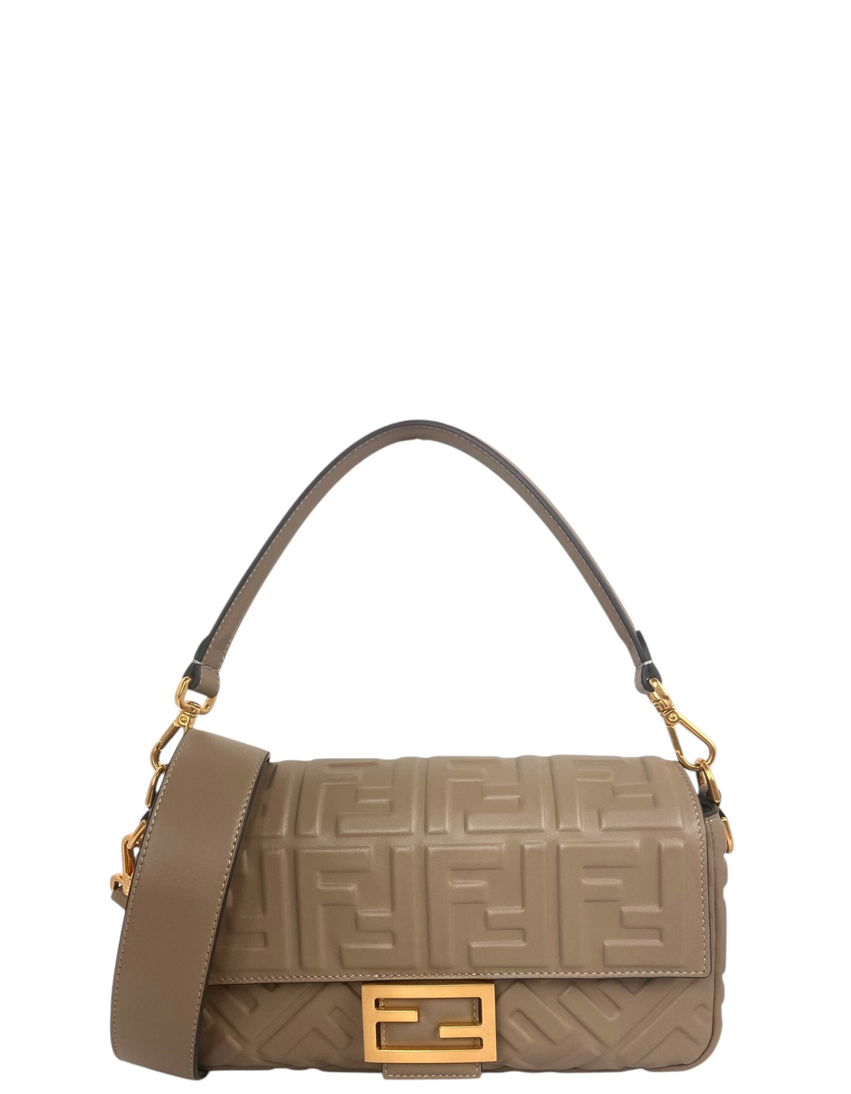 Fendi Dove Grey Embossed FF 1974 Medium Baguette NM Rovelle Bags