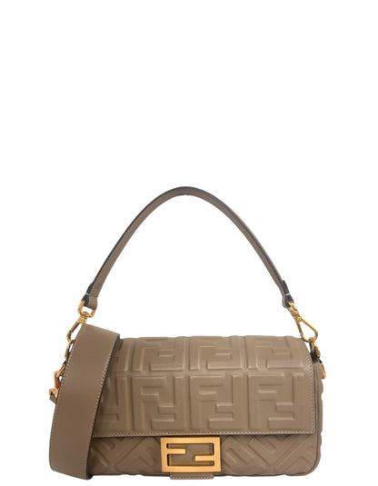 Fendi Dove Grey Embossed FF 1974 Medium Baguette NM Rovelle Bags