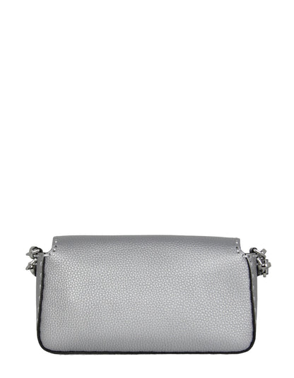 Fendi Silver Selleria Leather Baguette Bag w/ Oversized Topstitching Rovelle Bags