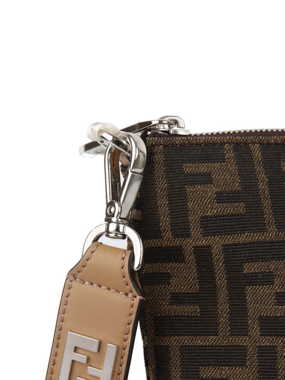 Fendi Brown Logo Fabric Shoulder Bag. Rovelle Bags