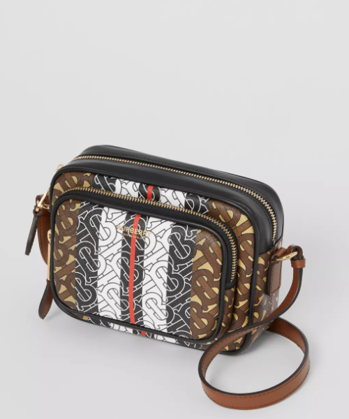 Burberry Stripe Camera Canvas Brown Handbag