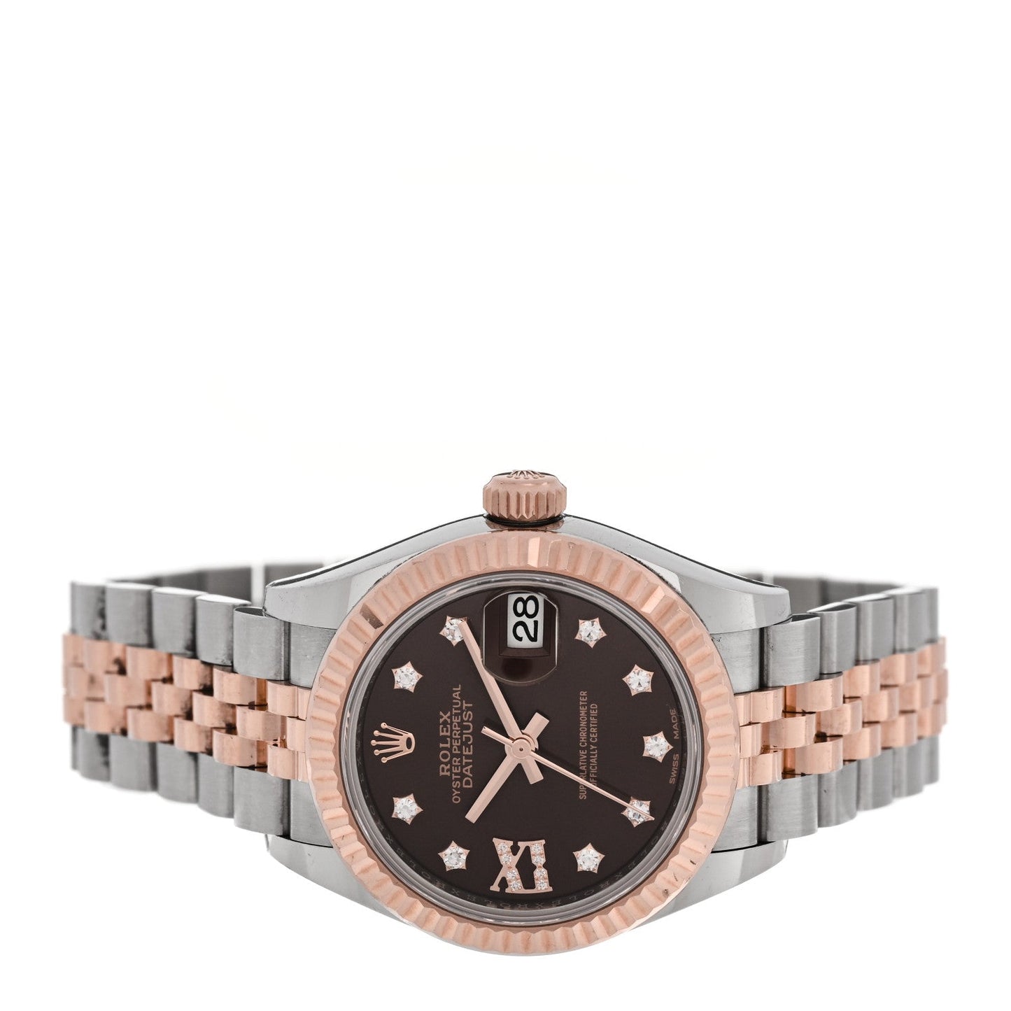 Stainless Steel 18K Everose Gold Diamond 28mm Oyster Perpetual Datejust Watch Chocolate 279171