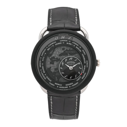 Platinum Titanium Alligator 43mm Arceau Le Temps Voyageur Automatic Watch Noir
