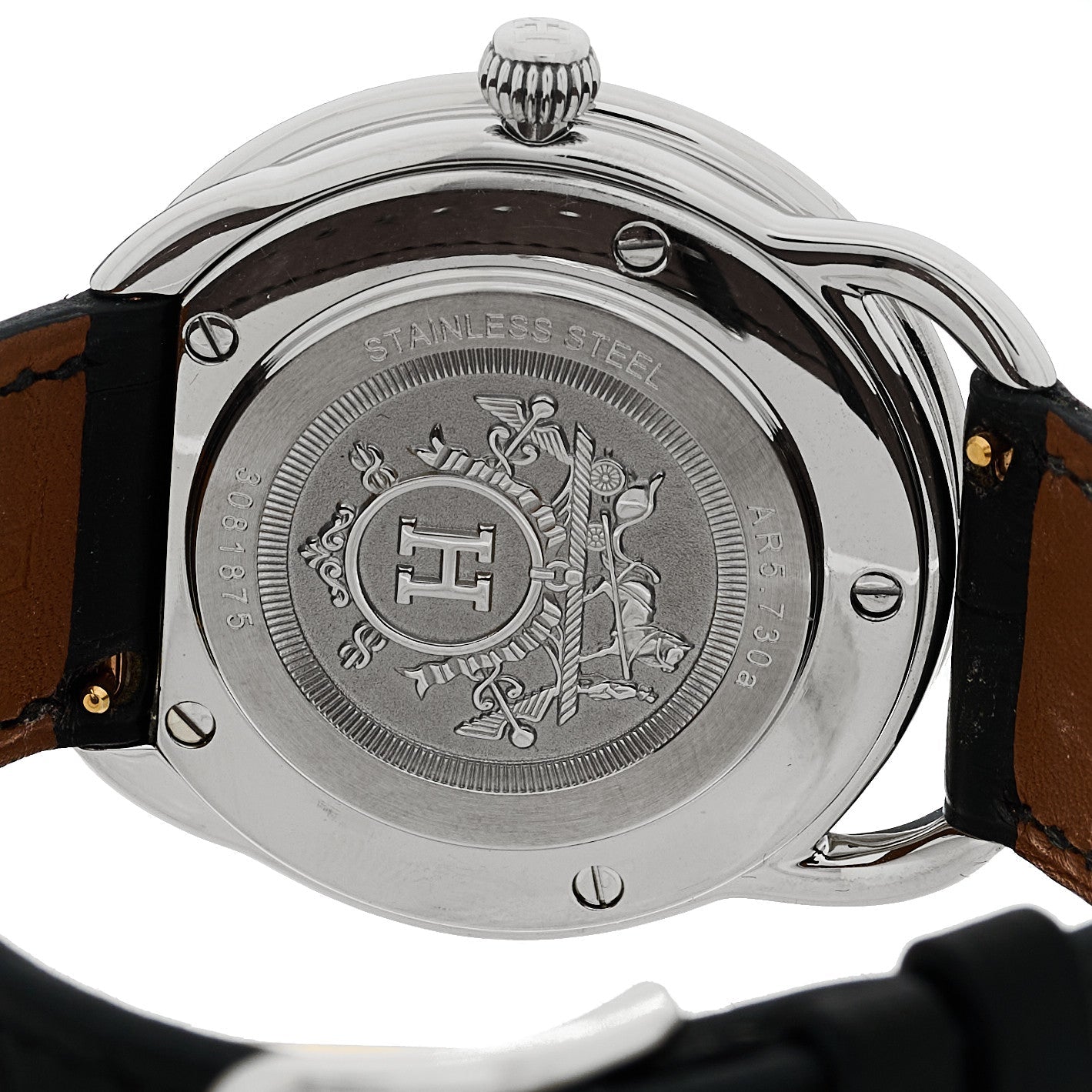 Stainless Steel Alligator Diamond Bezel Mother of Pearl 38mm Arceau Quartz Watch Noir