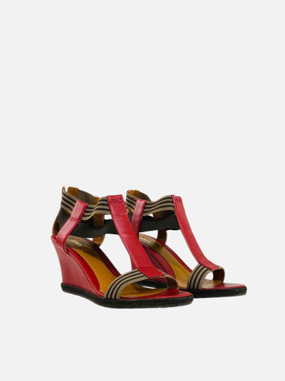 FENDI T-bar Red & Brown Size EU 40 Wedges Rovelle Bags