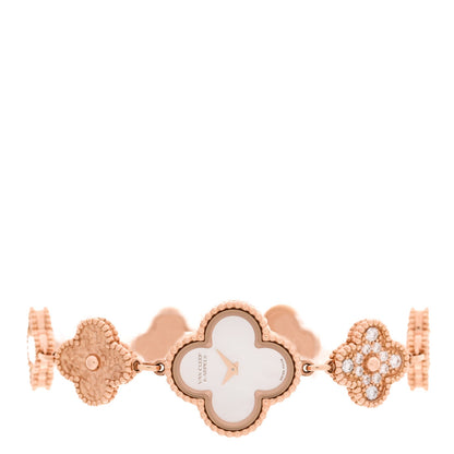 18K Rose Gold Diamond Mother of Pearl 23mm Alhambra Guilloche Quartz Watch