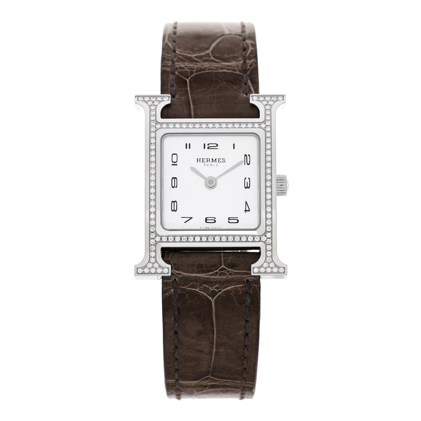 Stainless Steel Alligator Diamond Bezel Mother of Pearl 21mm Heure H Hour Quartz Watch Gris Elephant