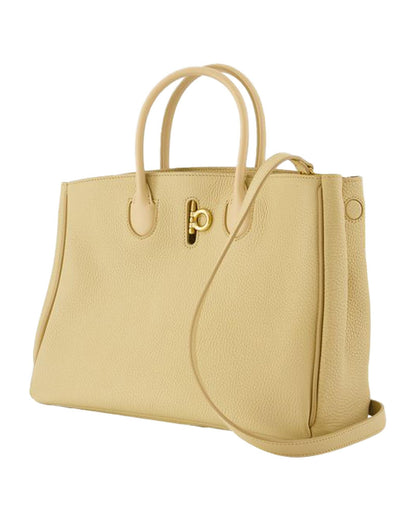 Burberry Pebbled Women Leather Beige Tote Bag