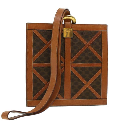Luxury CELINE Macadam Canvas Shoulder Bag PVC Leather Brown 43112