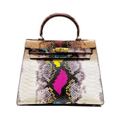 New Luxury Colorful snake pattern cowhide Handbag