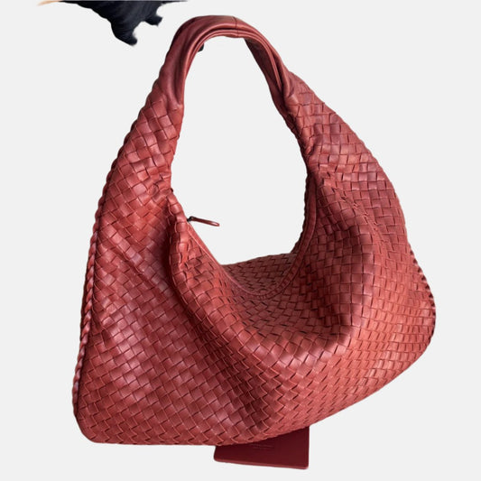 Bottega Veneta Veneta Hobo Medium Brick Red Intrecciato Leather Bag 47cm